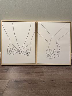 Holding Hands Line Art Framed Canvas Set of 2