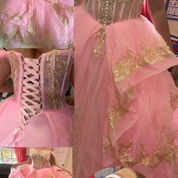 Vestido De Quinceañera Size 14 Rosado Con Dorado