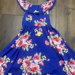 Girls Blue Flowered Dress Size 7/8 #12