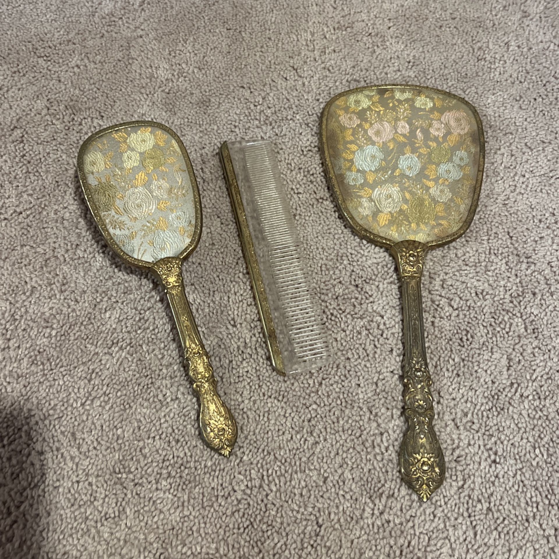 Vintage Comb, Brush, Mirror & Tray