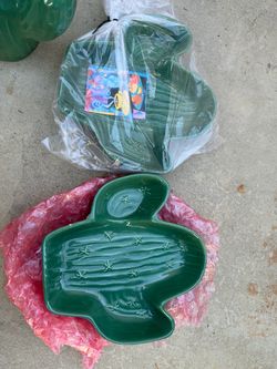 Green Ceramic Cactus Serving Trays – Set of 3