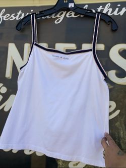 Vtg Y2K Tommy Hilfiger Jeans Camisole Tank Top Navy/Red Straps Double Sided L