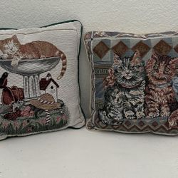 2 Vintage Cottage Tapestry Cat Kitty Toss Scent Pillows