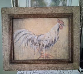 LARGE CHICKEN ROOSTER FRAMED PICTURE