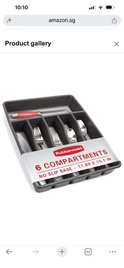 Rubbermaid No-Slip Silverware Tray Organizer, Large, Black with Grey (1994536