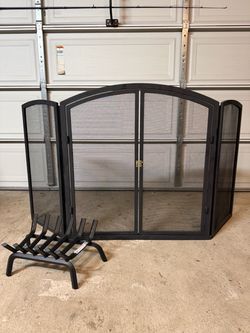 3-Panel Fireplace Screen with Log Grate