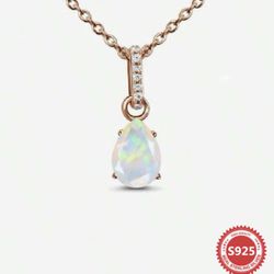 12K Rose-gold Plated Over Sterling Silver Vintage Opal Delicate Dainty Necklace