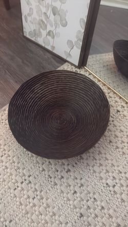 Dark Brown Woven Rattan Decorative Bowl