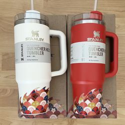 Stanley Lunar New Year LIMITED ED Cups Quencher Tumbler Red+Cream Dragon Bundle