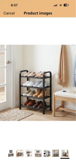 Expandable Metal Shoe Rack for Closet & Entryway, Shoe Storage Organizer 4 Tier • Adjustable Width • Holds 8-16 Pairs • Heavy-Duty Metal • Tool-Free A