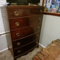 Tall Mahogany Drexel Antique Bowed Front Dresser 