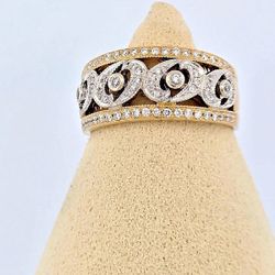 Unique 14k Yellow And White Gold Band Ring With Diamonds Wedding Size: 7.25''