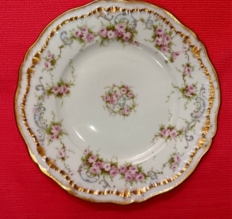 Antique 1940scporcelain Puffed Up Pink Flowers Plate