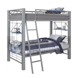 Build-a-Bunk Gray Full/Full Bunk Bed with Blue Accessories