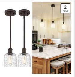Bronze Adjustable Pendant Lighting, 2 Pack Hanging Kitchen Lights, 1-Light Farmhouse Glass Pendant Light with Clear Hammered Glass, Oil Rubbed Bronze