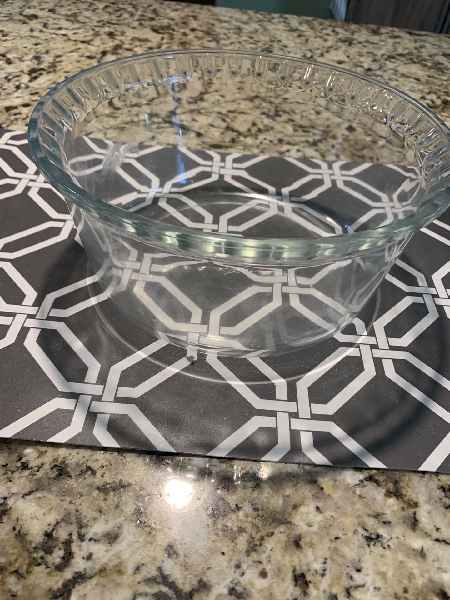 Large Round Glass Baking Deep Dish, New, 8.5 By 4 Inches Deep W/ Raised Lip Design