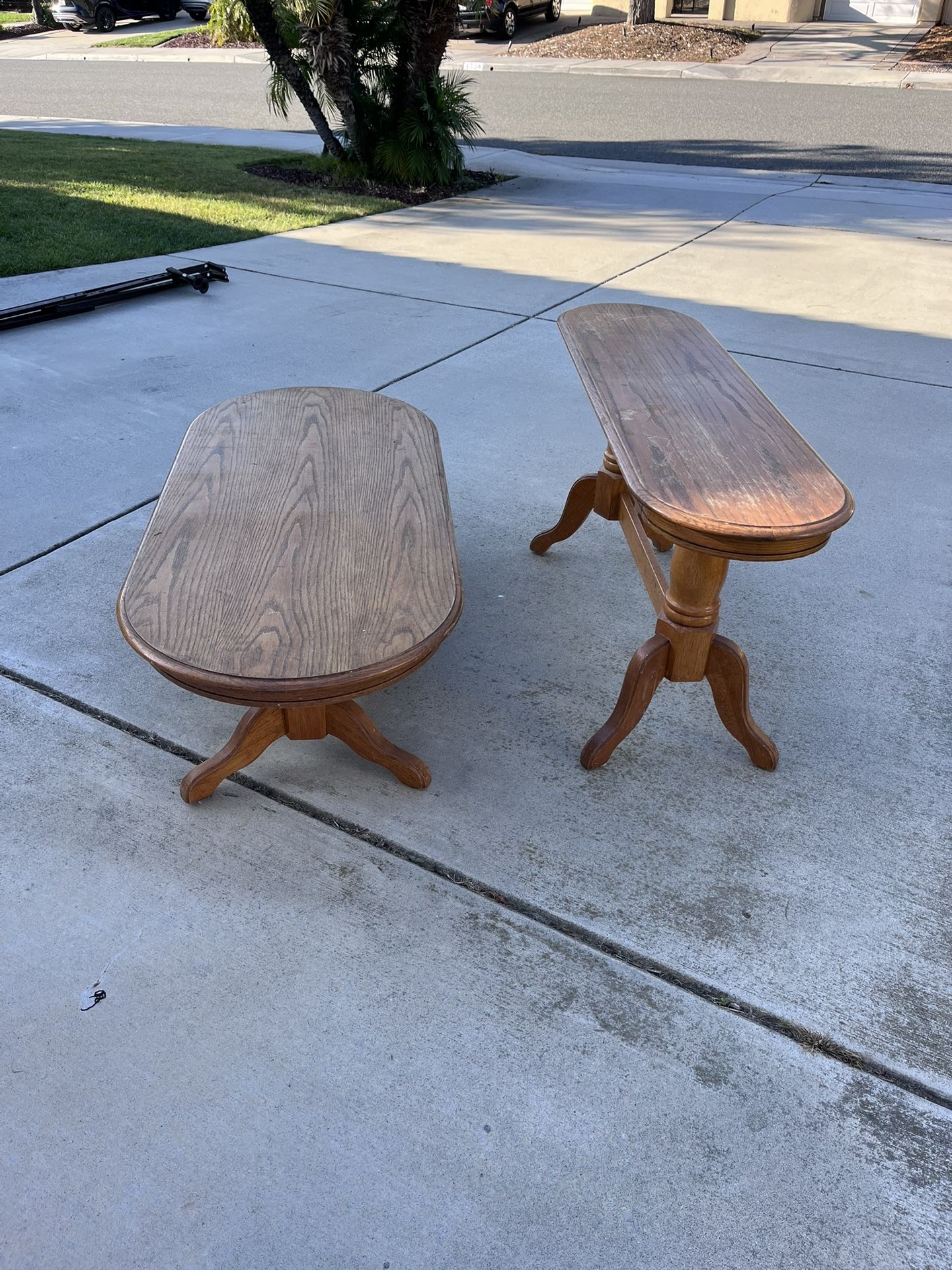 Oak Table Set, Coffee And Console Tables
