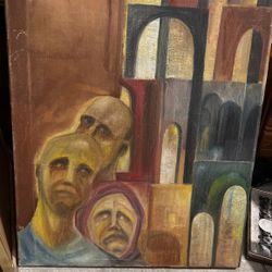 Abstract 1950’s Canvas Painting Melting Faces