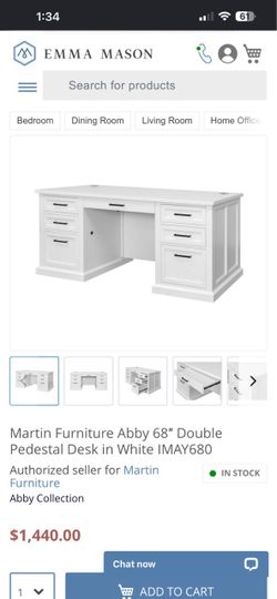 Martin Furniture Abby 68″ Double Pedestal Desk in White IMAY680
