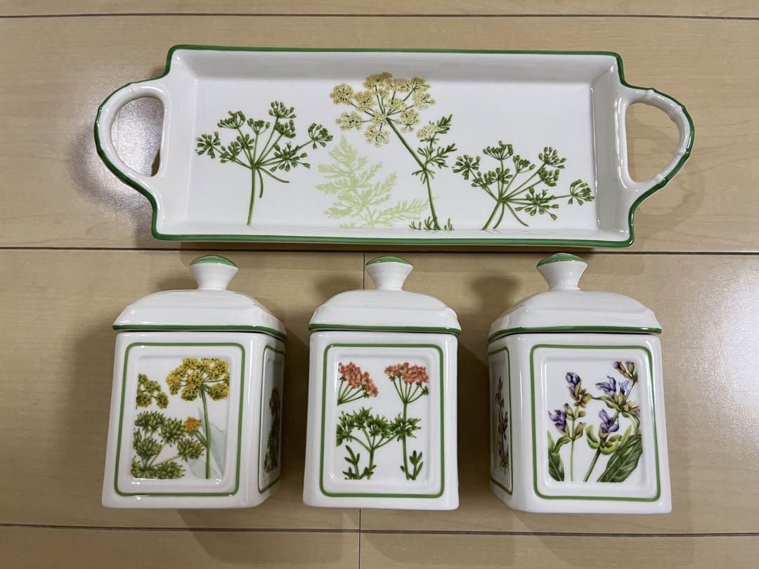 Villeroy & Boch ALTHEA NOVA CHARM Three Jam Jars/Cans and Tray Set