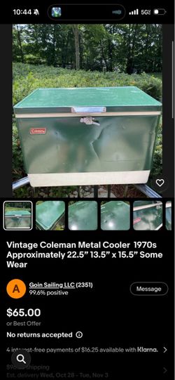 Vintage Coleman Metal Cooler Green