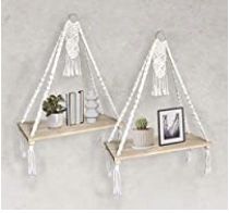 Pair Of Macrame Wall Hanging Shelf