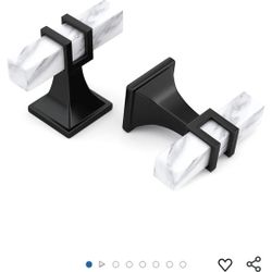 Haliwu 10 Pack White Marble Grain Cabinet Knobs, 2 Tone T-bar Black Kitchen Handles, Solid Square Dresser and Drawer Pulls
