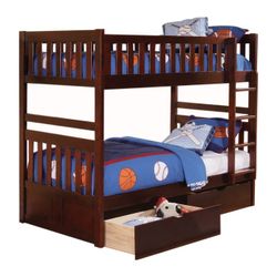 New twin over twin bunk bed with storage tax included free delivery