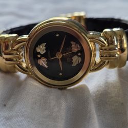 Wmns Black Hills Gold Bracelet Cuff Watch 12K Gold Leaves on Face Sz 5-8.5