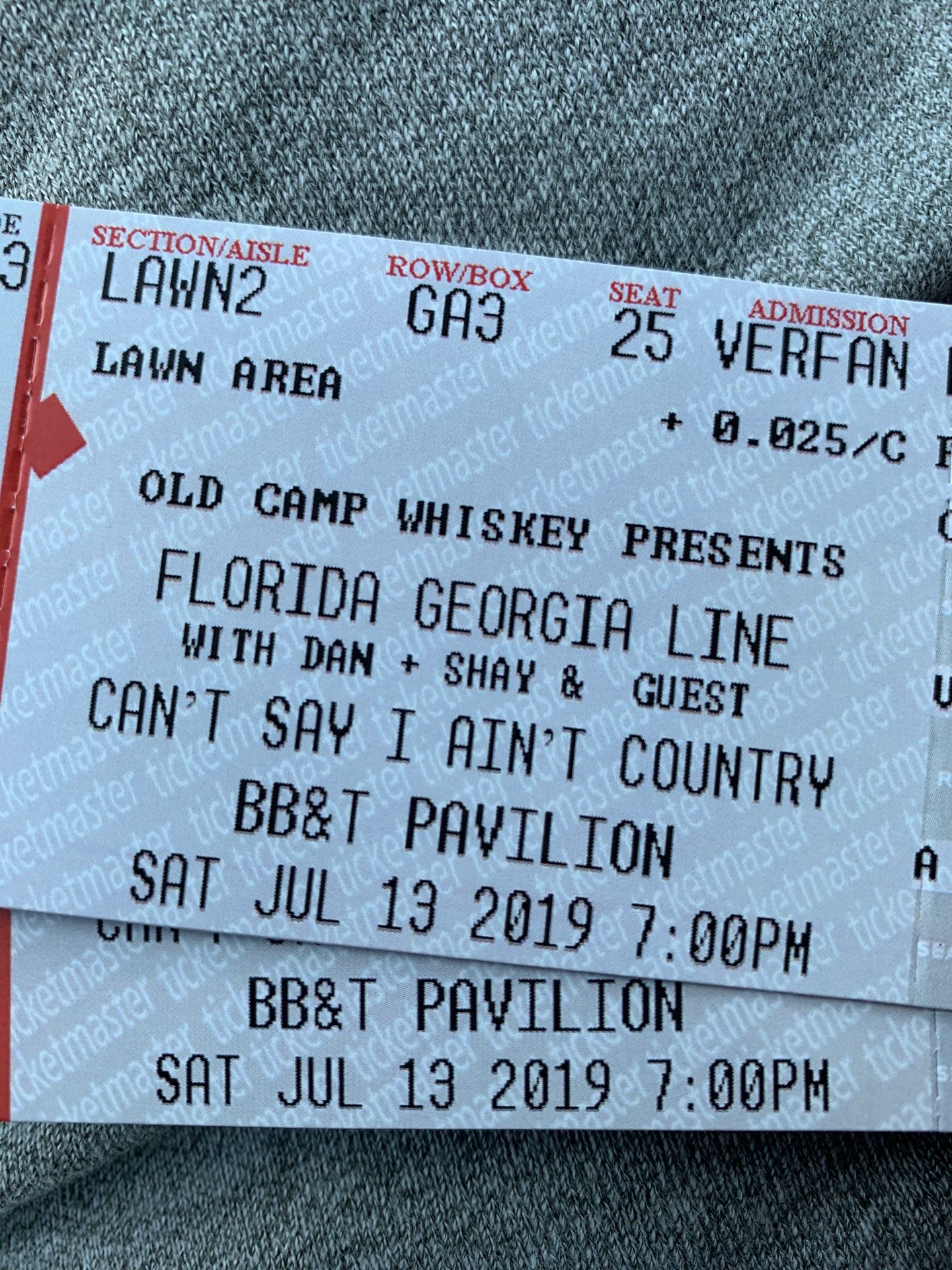3 Florida Georgia Line tickets Lawn 7/13 BBT pav