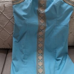 Lilly Pulitzer Beautiful Gold-trimmed Blue Dress 