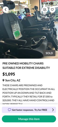 PRE OWNED MOBILITY CHAIRS SUITABLE FOR EXTREME DISABILITY