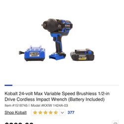 1/2 Impact Wrench Kobalt 24v with Battery 