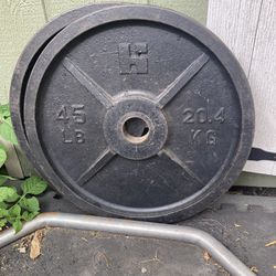 Excellent Condition Pair Of Vintage 45 Lb Olympic Weight Plates