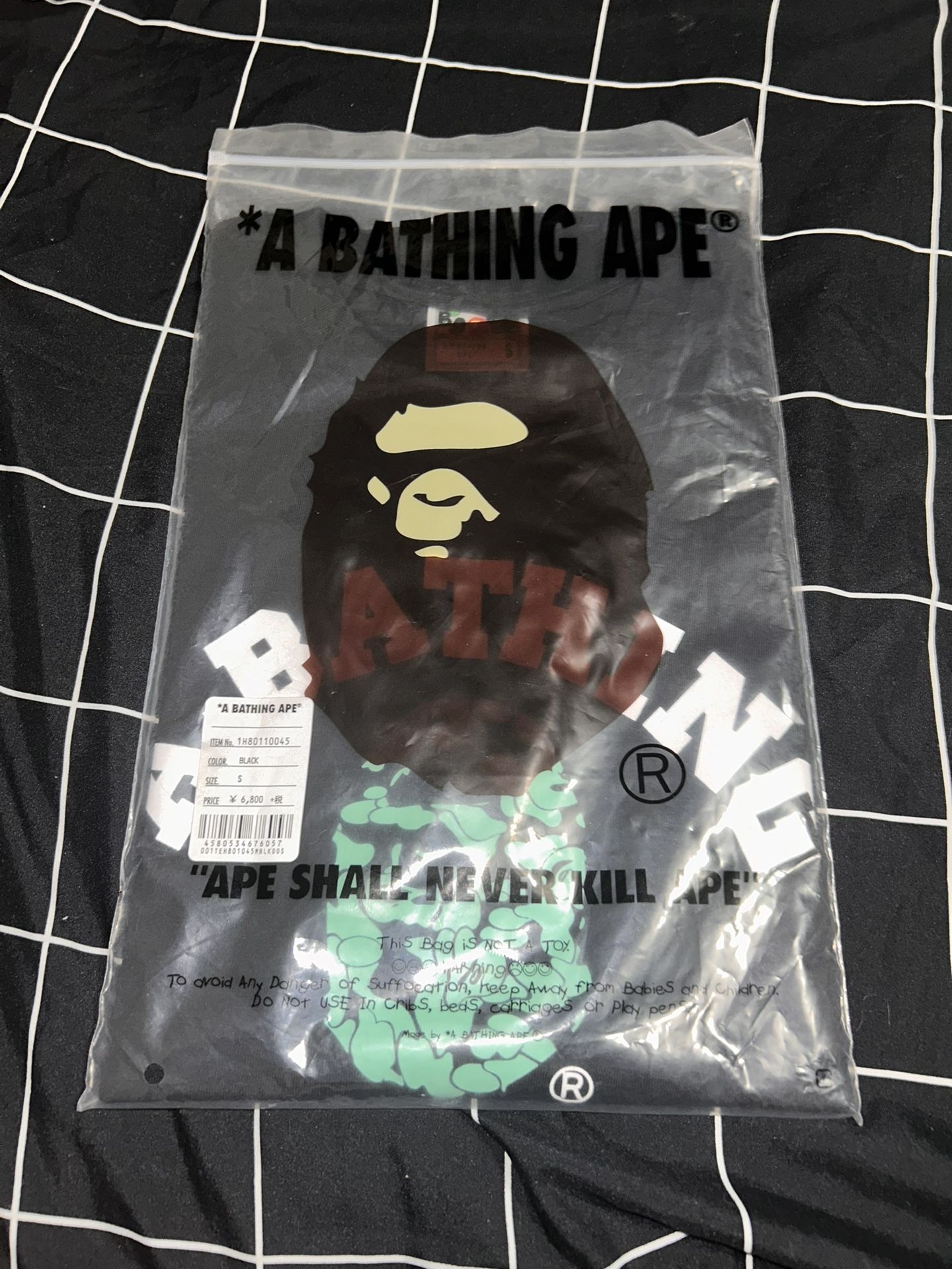 A Bathing Ape BAPE teal camo logo Black T-shirt SZ Small