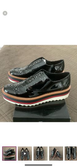 Zara Woman NWT Black Patent Studded Oxford Sneakers Shoes size 40/9