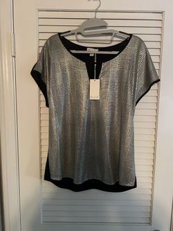 New Emi & Joe Women’s Silver & Black Top Sz L