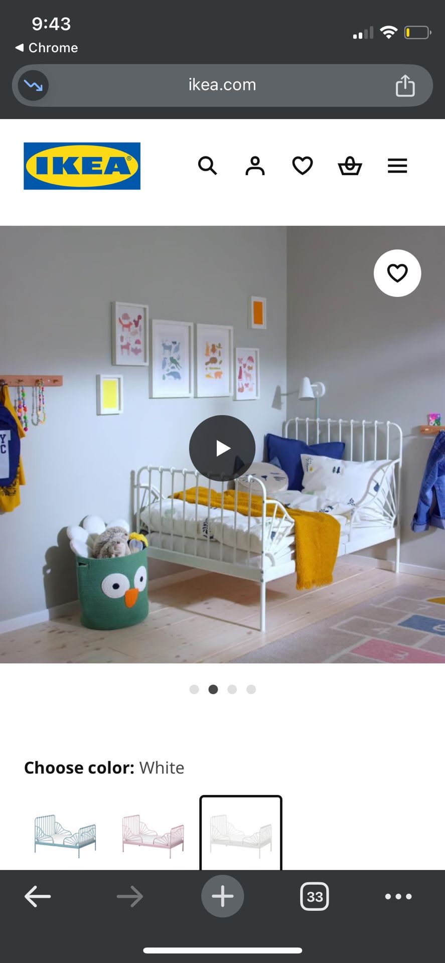 White Ikea MINNEN Extendable bed frame