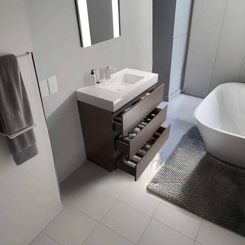 36” Single Sink Freestanding Bath Vanity with White Cultured Marble Top in Walnut [NEW / OPEN BOX DISPLAY]** Faucet not included.**