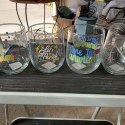 Four Stemless Wine Glasses, New