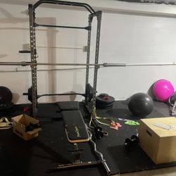 Home gym Setup Squat Rack And Weights