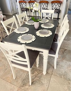 Dining room set for six. Solid wood, construction ￼and in good condition.
