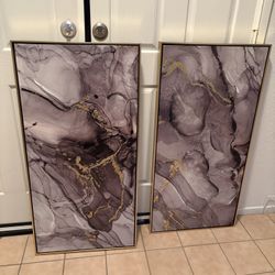 2 Grey & Gold Paintings 