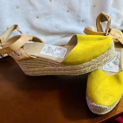 Women’s Nine West Espadrilles Yellow Suede Wedges Size 7