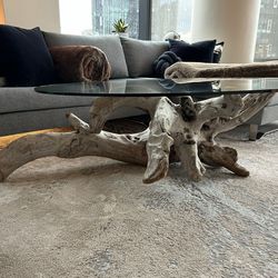 Real Drift wood Glass top Coffee Table
