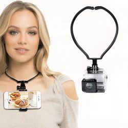 iPhone phone Neck Holder, Cell Phone Mount to Free Your Hands for Smartphone, Go Pro, Stand Clam Clip Live Streaming