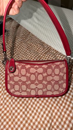 Red jacquard signature coach bag