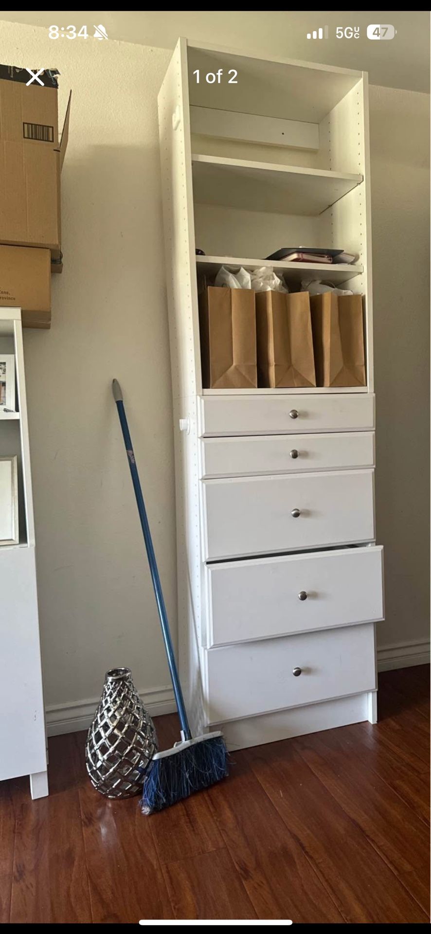 White Closet Organizer With Drawers