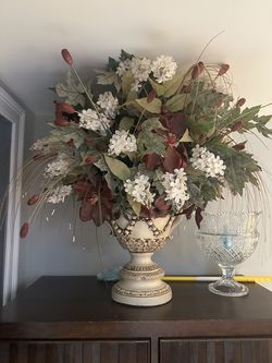 Large Faux Floral Arrangement in Decorative Urn