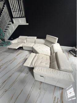 Luxury White Leather Power Reclining Sectional Couch